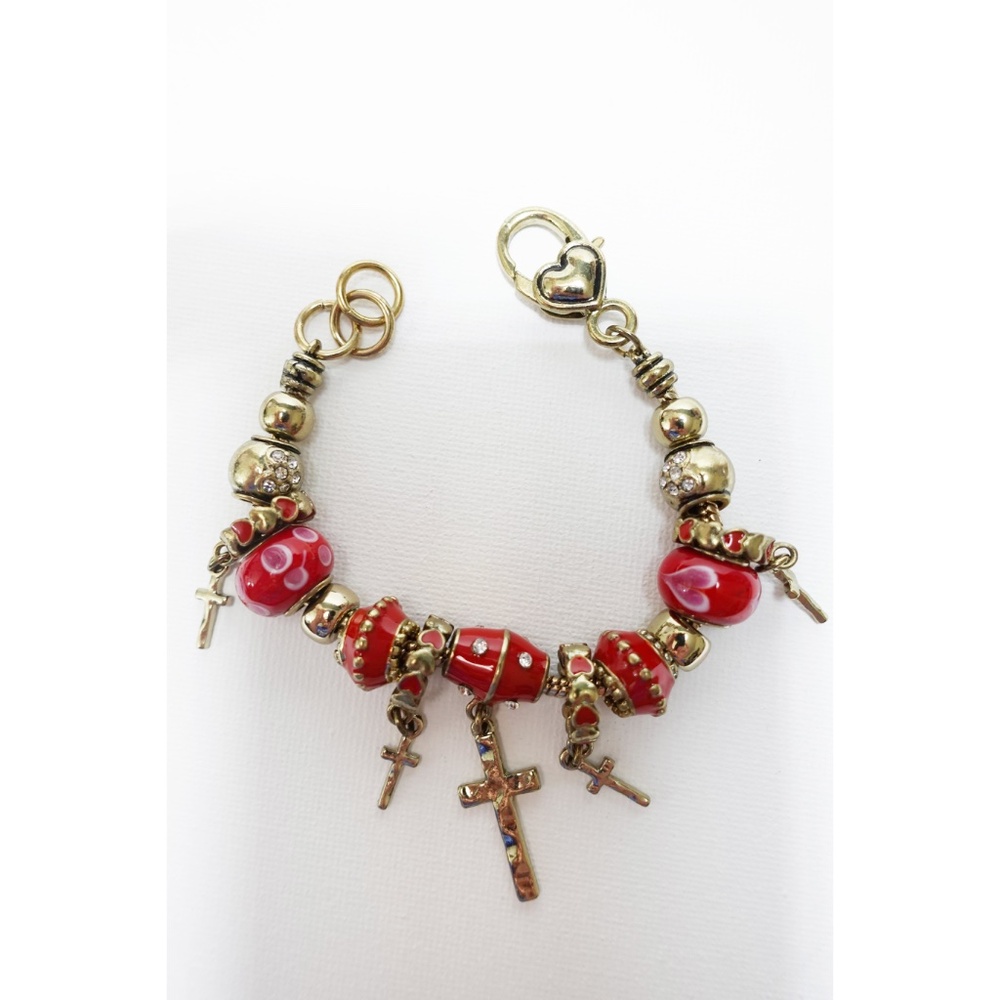 Red Cross Enamel Beads Bracelets